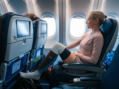 Compression stockings are commonly worn during long flights to help support healthy circulation.