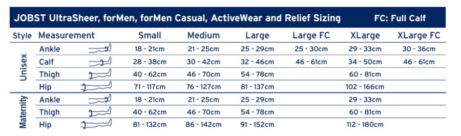 jobst compression stockings sizes
